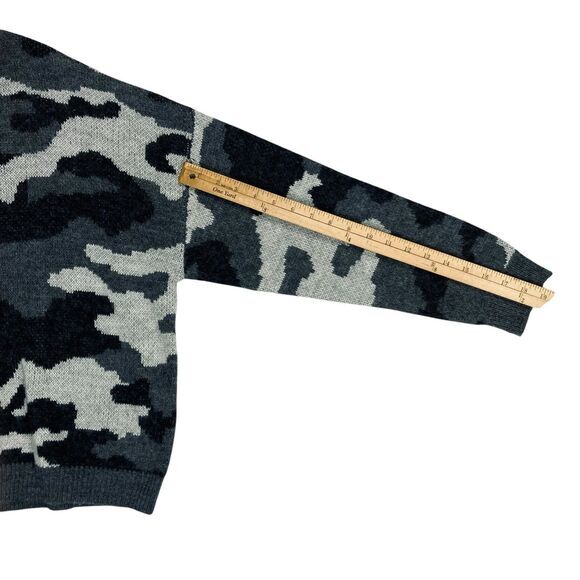 Lucky Brand Wool Blend Sweater Women XL Gray Black Camo Crewneck Hunter Pullover - Picture 13 of 16